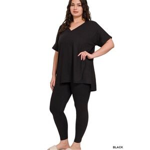 Plus brushed dty microfiber Top & Legging Set = Black